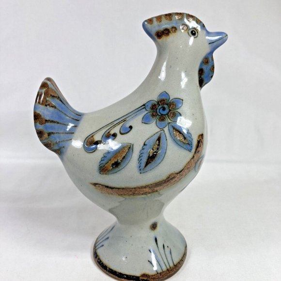 Tonal El Palomar Mexico Pottery Chicken Figurine Floral Blue Butterfly - Picture 4 of 12